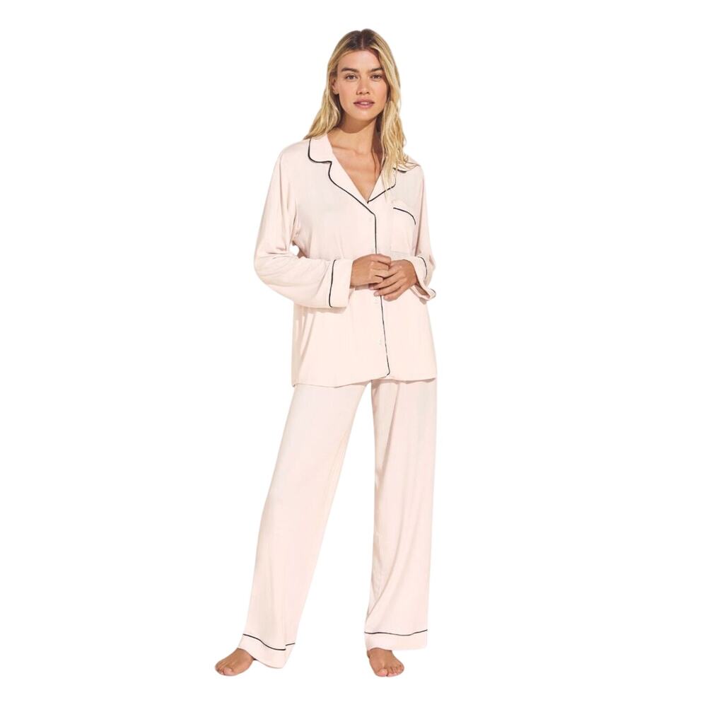 Eberjey Pale Pink Pajama Set with Black Piping